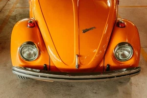 Canvas Art Chrome Accented Orange Vw Beetle Car Wall Picture Poster Print - Picture 1 of 22