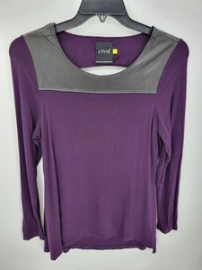 Lysse Top Womens Large Purple Cutout Faux Black Leather Contrast Moto Artsy - Picture 1 of 9