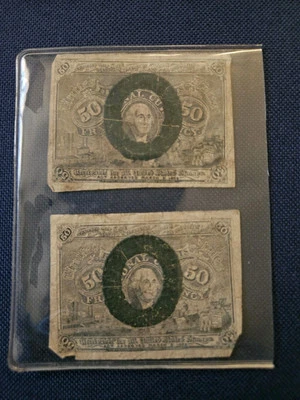 FRACTIONAL NOTES CURRENCY MONEY 5 CENTS 50 CENTS  3 BILL BUNDLE CIVIL WAR ERA - Image 1 of 4