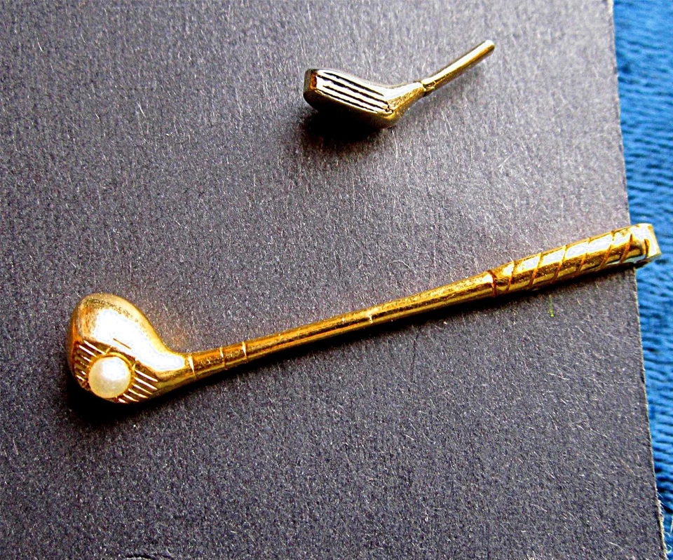  Vintage Golf Theme Tiebar and Tie Tack - Image 1 of 2