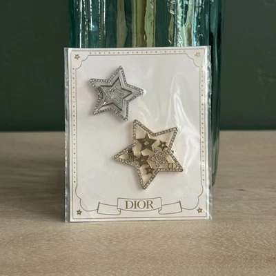 Christian Dior Novelty 2025 Holiday Hair Clips 2pieces Logo Silver Gold Unopened - Image 1 of 2