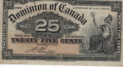 Dominion of Canada 1900 25 Cents Shinplaster Boville VF - Image 1 of 2