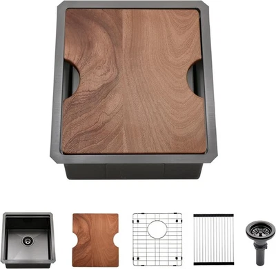 BoomHoze 12×15x9" in Black Stainless Steel Undermount Bar/Prep Sink Single Bowl