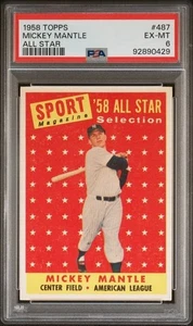 1958 TOPPS AS #487 MICKEY MANTLE PSA 6 SUPER CARD! Gut zentriert, unterbewertet - Bild 1 von 2