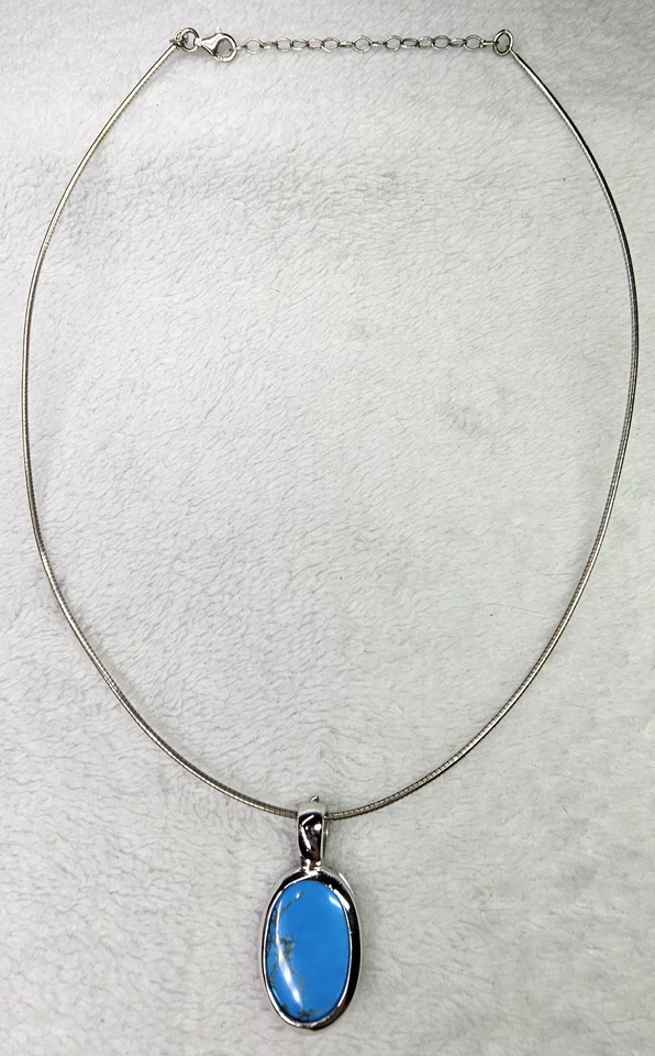 Collar Colgante Turquesa Plata de Ley 925 China e Italia Cadena Omega 18"... Foto 1 de 4