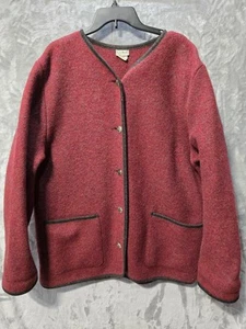 Giacca lana vintage LL Bean donna XL rosso nero orlo bottoni made in Austria - Foto 1 di 9