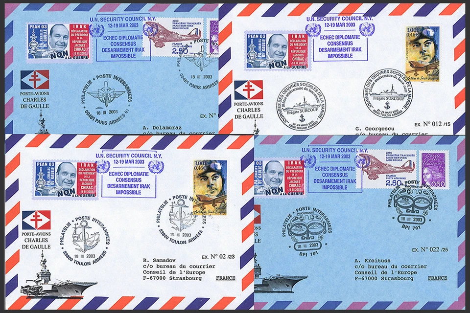 PADG03-9/12: 4 plis "PA Charles de Gaulle CONSEIL SÉCURITÉ ONU Guerre Irak 2003" - Photo 1/4