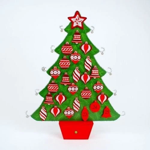 Tinsel Christmas Tree With Ornaments Wooden Advent Countdown Calender