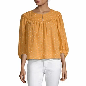 a.n.a. Women's Crew Neck 3/4 Sleeve Blouse Size MEDIUM Gold 3 Button Front - Picture 1 of 3