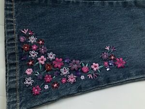Gymboree PRETTY IN PLUM Denim Flare Jeans embroidered Purple Flowers 6 Slim