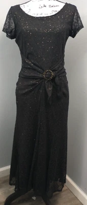 Maxi Vestido Perceptions Para Mujer 8 Negro Brillante Brillo Encaje Floral Cintura Hebilla Foto 1 de 4