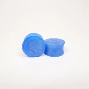 Neon Blue Pearl Resin Ear Plugs - Ear Gauges - Fluorescent Blue - Double Flared - Picture 1 of 1