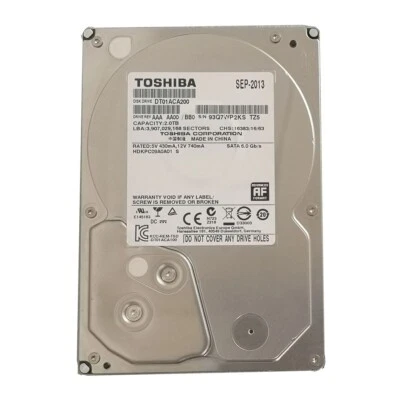 Toshiba 2TB DT01ACA200 7200RPM 64MB SATA 6Gb/s 3.5" Internal Desktop HDD PC CCTV - Image 1 of 4