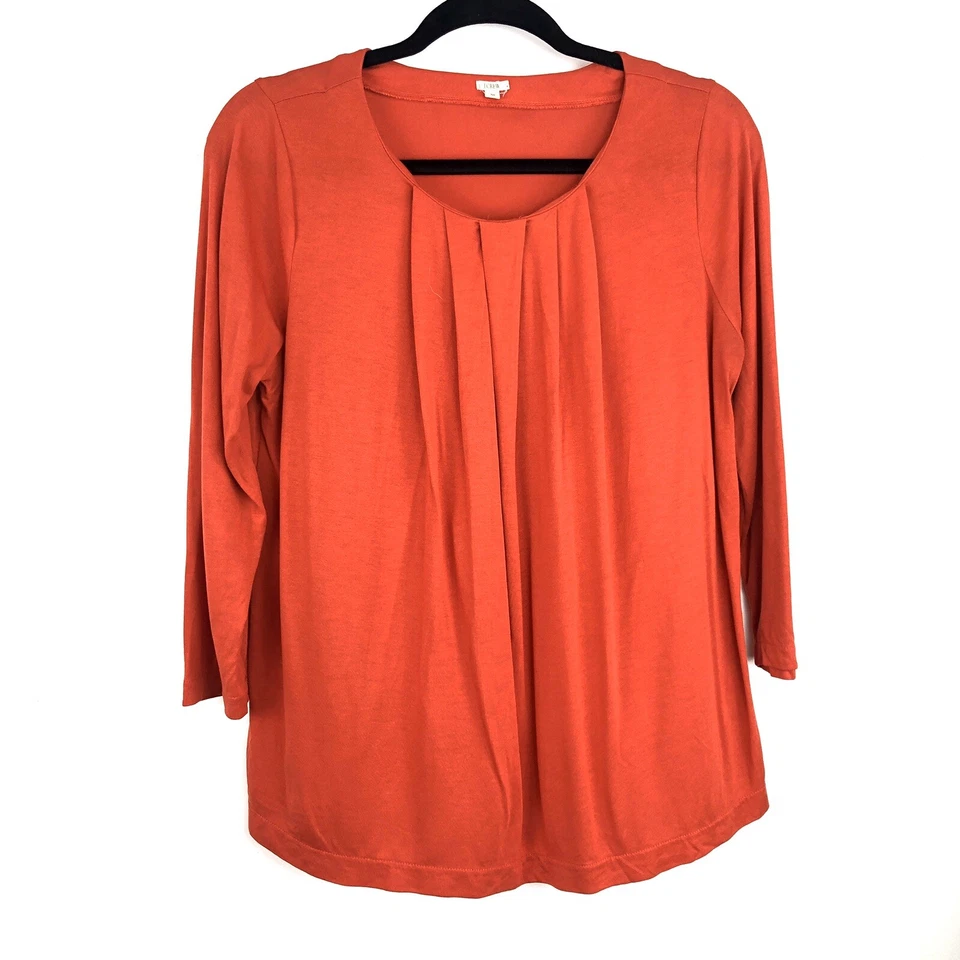 J. Blusa Crew Para Mujer M Roja Plisada Frontal Cuello Redondo Manga 3/4 Mezcla Seda AF2 Foto 1 de 4