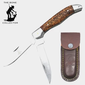 LARGE FOLDER HUNTING KNIFE BONE COLLECTOR COPPERHEAD 5" ROSEWOOD /LEATHER SHEATH - Picture 1 of 11