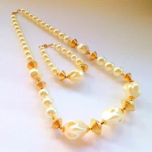 Vintage Faux Pearl and Gold Bead Necklace Earring Demi Parure Set - Picture 1 of 5
