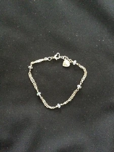 925 Sterling Silver Glass Beaded Chain Bracelet with Heart Charm 9 in. - Picture 1 of 8