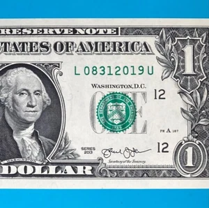 August 31, 2019 (L 08312019 U) BIRTHDAY Note $1 One Dollar Bill *UNC* - Picture 1 of 4