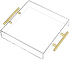 Clear Serving Tray 12x12 Inch Acrylic Trays With Gold Handles Decorative Able Tr