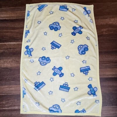 2002 Toys R Us Especially For Baby Yellow Blue Car Boat Plane Star Plush Blanket - Image 1 of 4