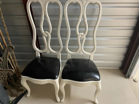 Vintage Six Dining Room Chairs Circa 1950 w/original black leather seat Cover