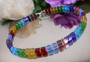 Design Würfelkette Collier 6 mm Glas Würfel Regenbogen Bunt  - Würfelkette - Bild 1 von 6