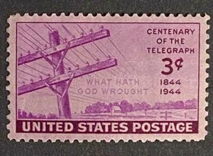 US 924 Telegraph 3c 1944, XF-Sup95, OG, MLH, Cert. - Picture 1 of 3