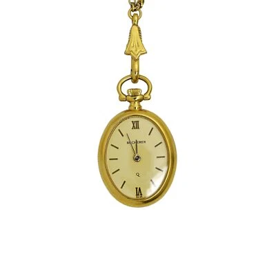 Bucherer Flower Enameled Vintage Necklace Pendent Watch Ladies Gold Plated Swiss - Image 1 of 4