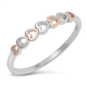 Rose Gold Plated Heart Promise Ring 925 Sterling Silver Cutout Band Sizes 4-10 - Picture 1 of 3
