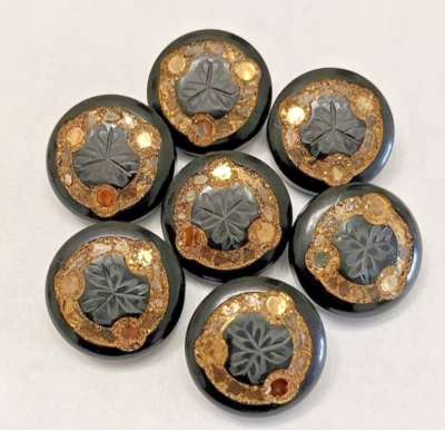Vintage Matched Set of 7 Bakelite Buttons w/Other Material Inset - Tested (A) - Image 1 of 4