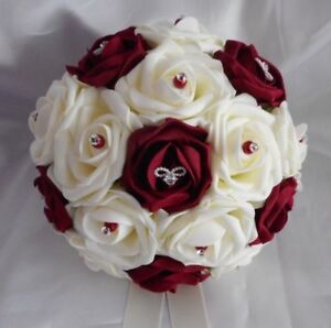 Wedding flowers Burgundy & Ivory rose Bride / Bridesmaid Wedding Bouquet posy