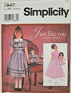 Simplicity 7847 Muster Mädchen & 18" Puppe passendes Kleid Größe 7 8 10 12 ungeschnitten - Bild 1 von 3