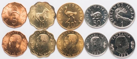Tanzania 5 coins set 1979-1992 Fauna (#261) Cover