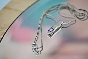 Sterling Silver 925 Pendant Necklace Pink Quartz Stone 5.35g - Picture 1 of 6