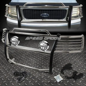 CHROME BRUSH GRILL GUARD+ROUND CLEAR FOG LIGHT FOR 99-02 EXPEDITION/F150 2WD - Bild 1 von 11
