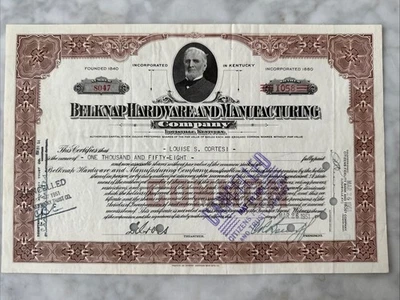 Belknap Hardware & Manufacturing Co. Original Stock Certificate 1951 1058 Shares - Image 1 of 4