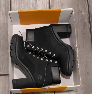 Timberland Mujer Tillston 6 pulgadas Tacón Alto Negro Cuero Plataforma Botas de Combate Foto 1 de 4