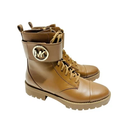 Michael Kors Tatum US 9 Botas de Combate Marrón Imitación Cuero Cremallera al Tobillo Nuevas en Caja $225 Foto 1 de 4
