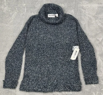 NUEVO DE COLECCIÓN Suéter Western Connection Mujer Grande Azul Tejido Cuello Alto Capucha Cuello Foto 1 de 4