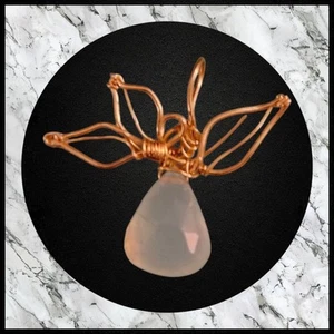 Blue Chalcedony Wire Wrapped Pendant Gold Colored Copper Wire - Picture 1 of 1