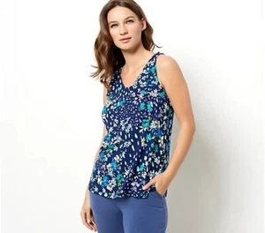 CUDDL DUDS S Flexwear Tank Top Navy Floral V-Neck Soft Summer Classic - Picture 1 of 7