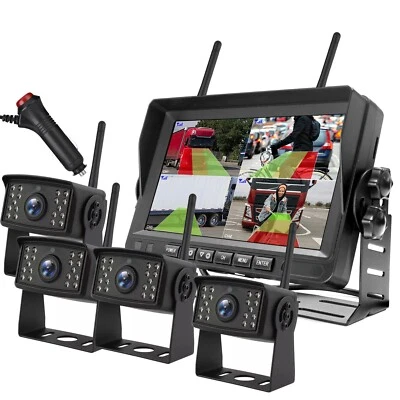 Digital Wireless 7'' Quad DVR Monitor 4x 1080P BSD AI Backup Cameras For Truck - Image 1 of 4