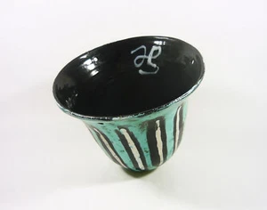 GORKA LIVIA, TURQUOISE HANGING POT WITH STRIPES 7.3", 1950'S ART POTTERY! (G247) - Picture 1 of 8