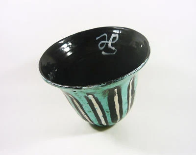 GORKA LIVIA, TURQUOISE HANGING POT WITH STRIPES 7.3", 1950'S ART POTTERY! (G247) - Image 1 of 4