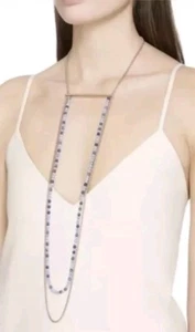 πππMIMCO Trance Necklace Mist Blue beaded & Rose Gold + MIMCO dust bag - Picture 1 of 8