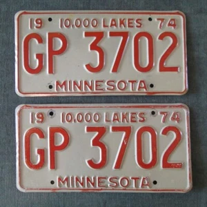 1974 Collettore Auto Minnesota Targa Abbinata COPPIA Targhe Uso Yom # GP 3702 - Foto 1 di 1
