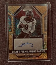 2023 Panini Prizm Draft Picks A.T. Perry Rookie Gold Shimmer Auto /15 (Saints)