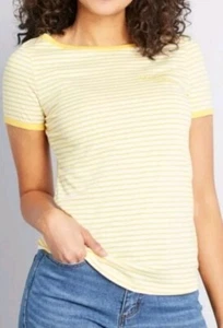 Anthropologie Modcloth Striped Boat Neck Hello Sunshine Yellow Shirt Tee- Small - Picture 1 of 7
