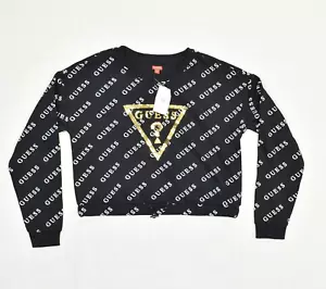 NEW Guess Women's Pullover Sweater Logo Sequin Crew Neck Cotton Black Size S - Picture 1 of 8