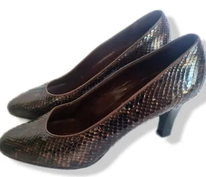 Vintage shoes heels Yves Saint Laurent Snake Skin Brown And Black Size 6 - Picture 1 of 12